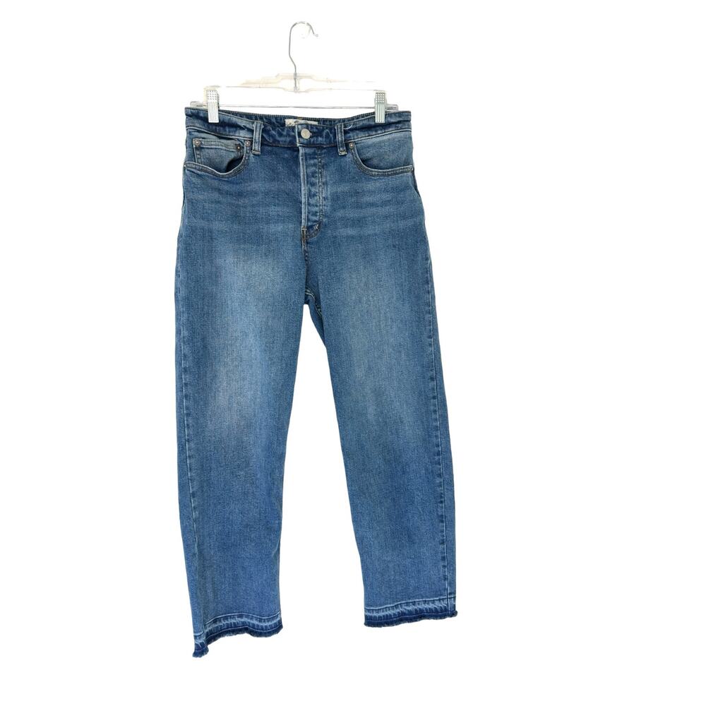 We the Free Jeans Curvy Button‎ Fly Distressed Hem Straight Leg Denim Size 28